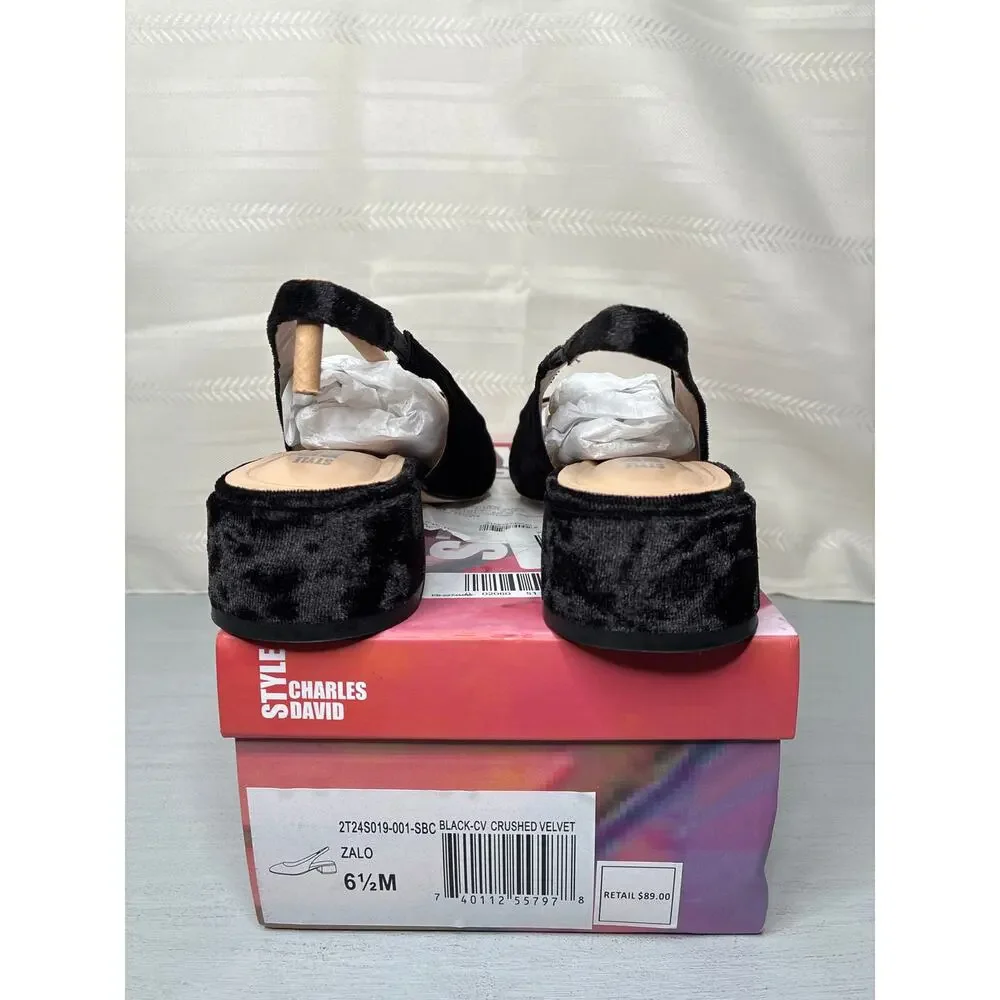 Charles David Zalo Womens Pumps Black Crushed Velvet Square Toe Size 6.5 M